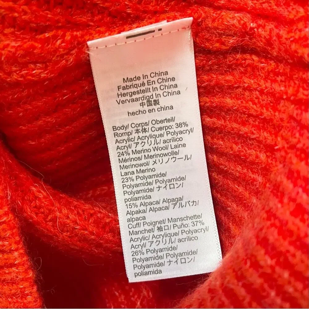 J. Crew Cropped Puff-Sleeve Turtleneck Sweater Persimmon Poppy Womens Small $118
